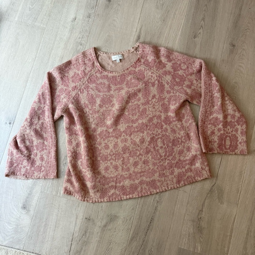 Lucky brand cotton wool blend women’s XL knit pink damask pattern sweater
